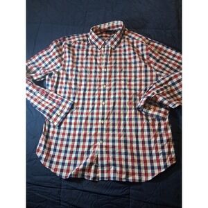 Nautica Mens XXL Plaid Button Down Shirt Red White Blue Long Sleeve Pocket
